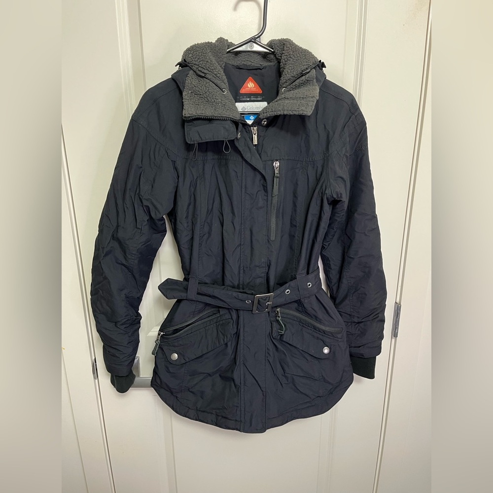 Columbia Women's Omni-Heat Belted Hooded Jacket Coat Black in Size S